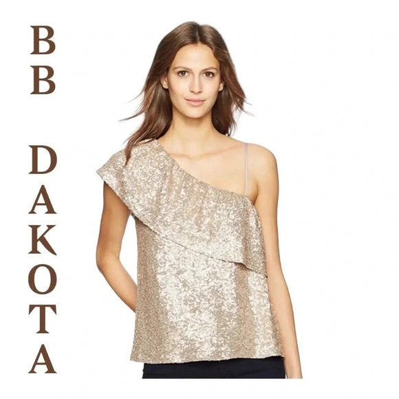 BB Dakota Clair‎ Rose Gold Sequined One Shoulder size Small. NWT - Picture 1 of 13